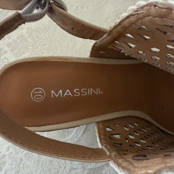 Massini Womens Sandals Peep Toe Block Heel Size 10 Open Weave New - Picture 8 of 8